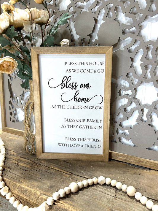 Framed 'Bless Our Home' Canvas, Farmhouse Entryway Wall Decor