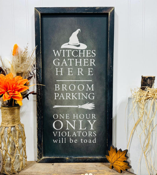 Witches Broom Parking Spooky Halloween sign cute Halloween wall art