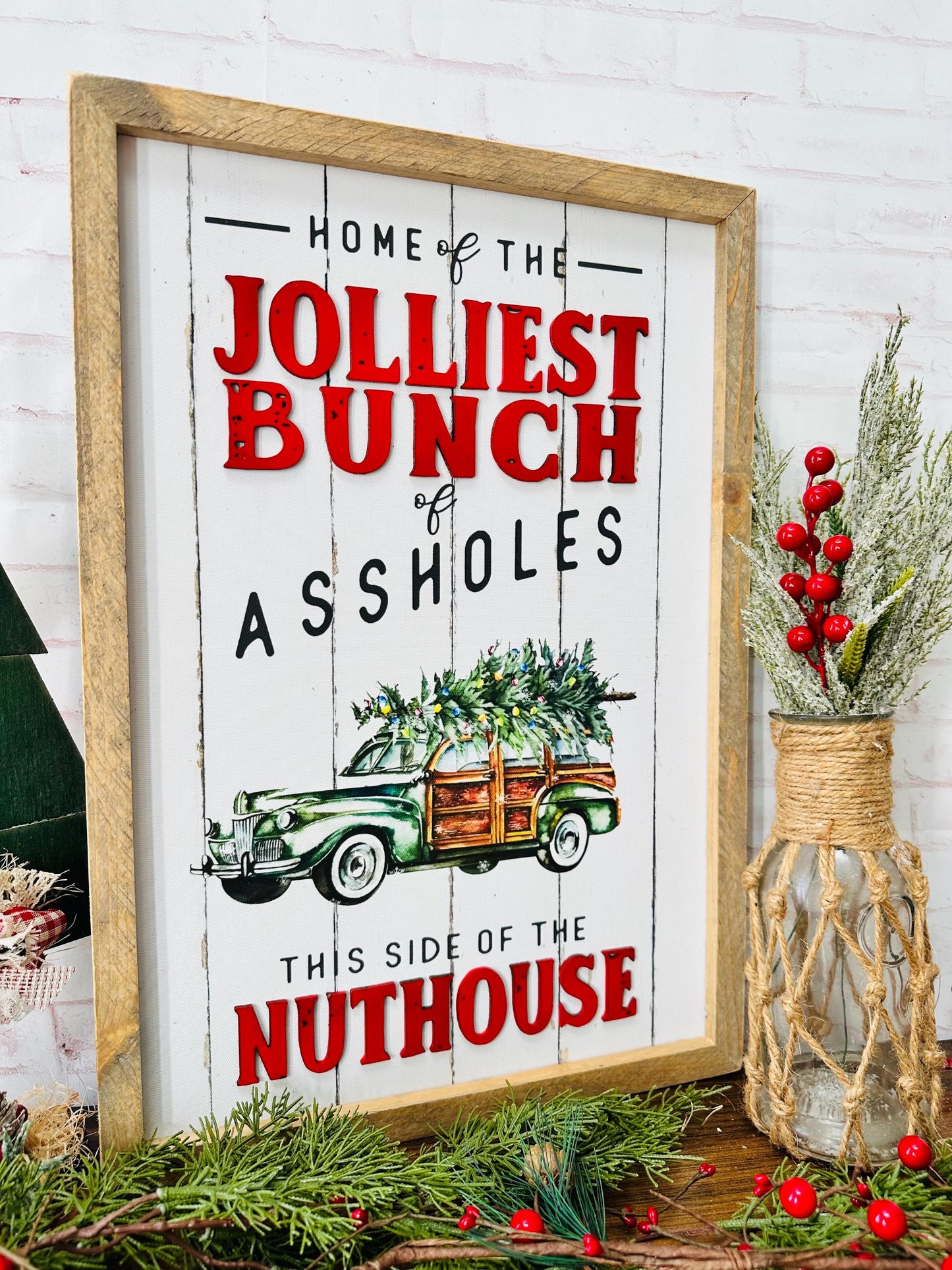 Home to the Jolliest bunch of Christmas wood sign funny Christmas wall plaque