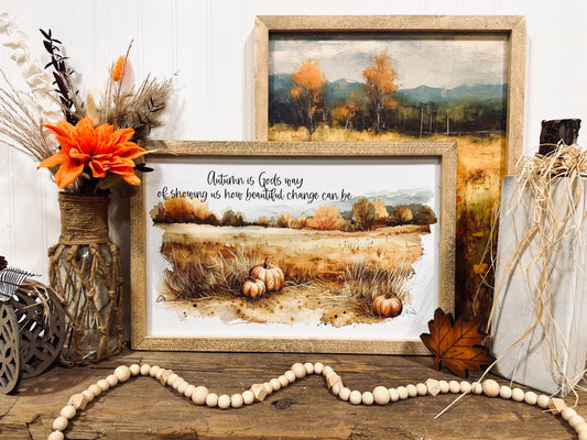 Autumn inspirational fall wall plaque Change is beautiful wood framed sign