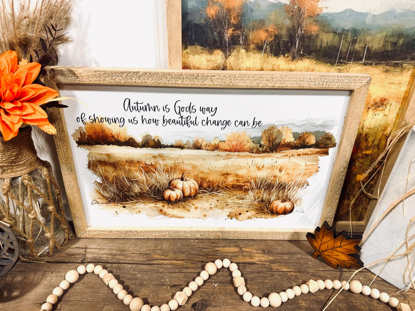 Autumn inspirational fall wall plaque Change is beautiful wood framed sign