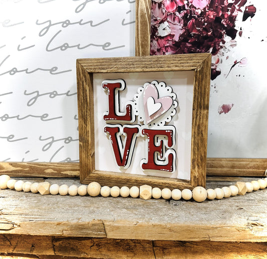 Valentines Day 3D Wood Framed Mini Sign - Tiered Tray Decor - Rustic Home Decor - Valentine Gift - Mini Sign