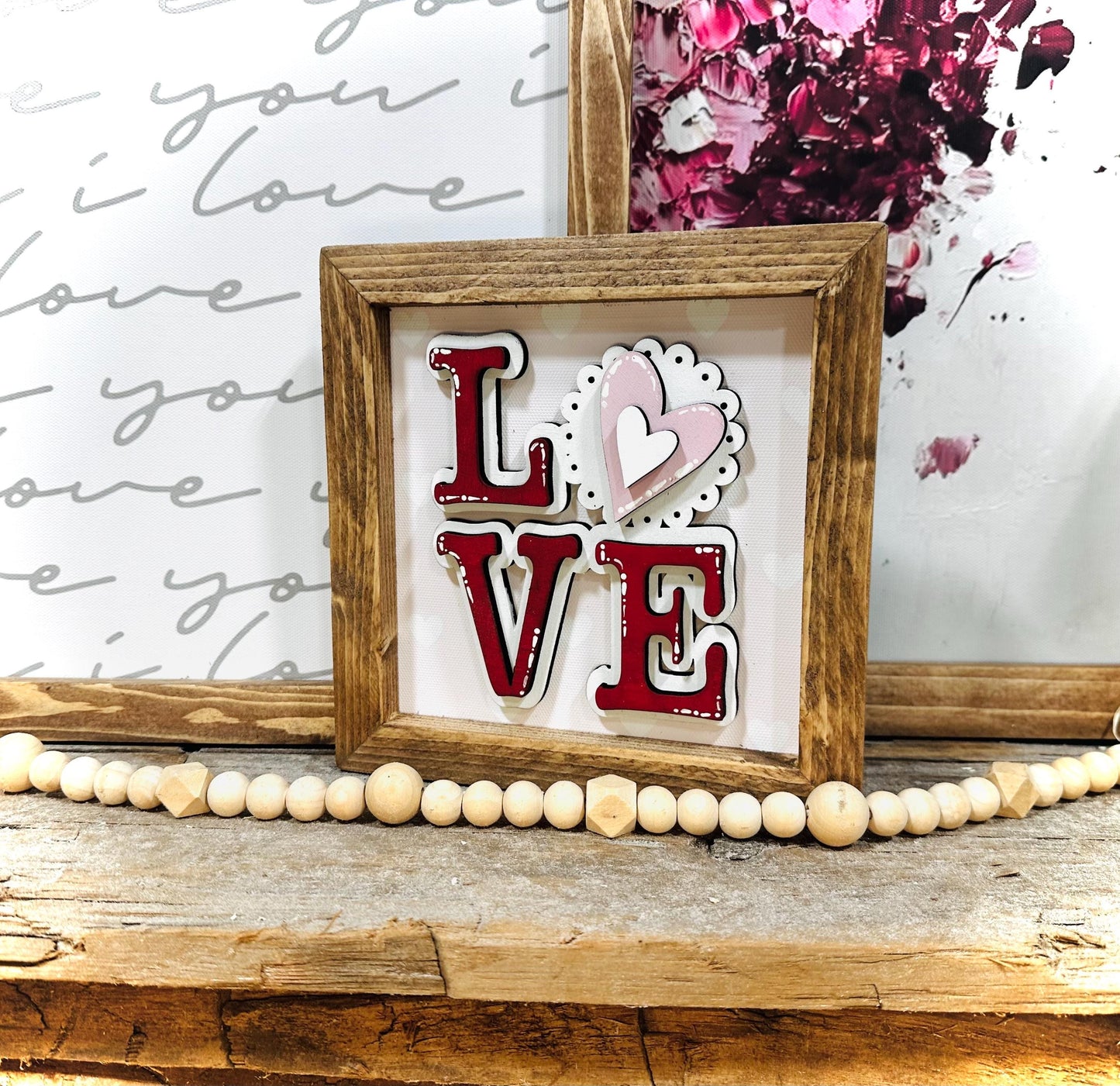 Valentines Day 3D Wood Framed Mini Sign - Tiered Tray Decor - Rustic Home Decor - Valentine Gift - Mini Sign