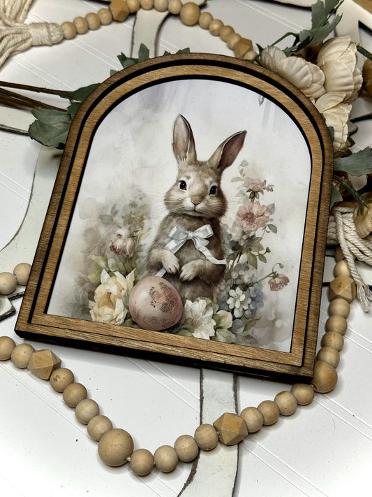 Wood Framed Arch Bunny Decor | Spring Tabletop Accent, Easter Canvas Sign, Mini Home Décor for Mantle