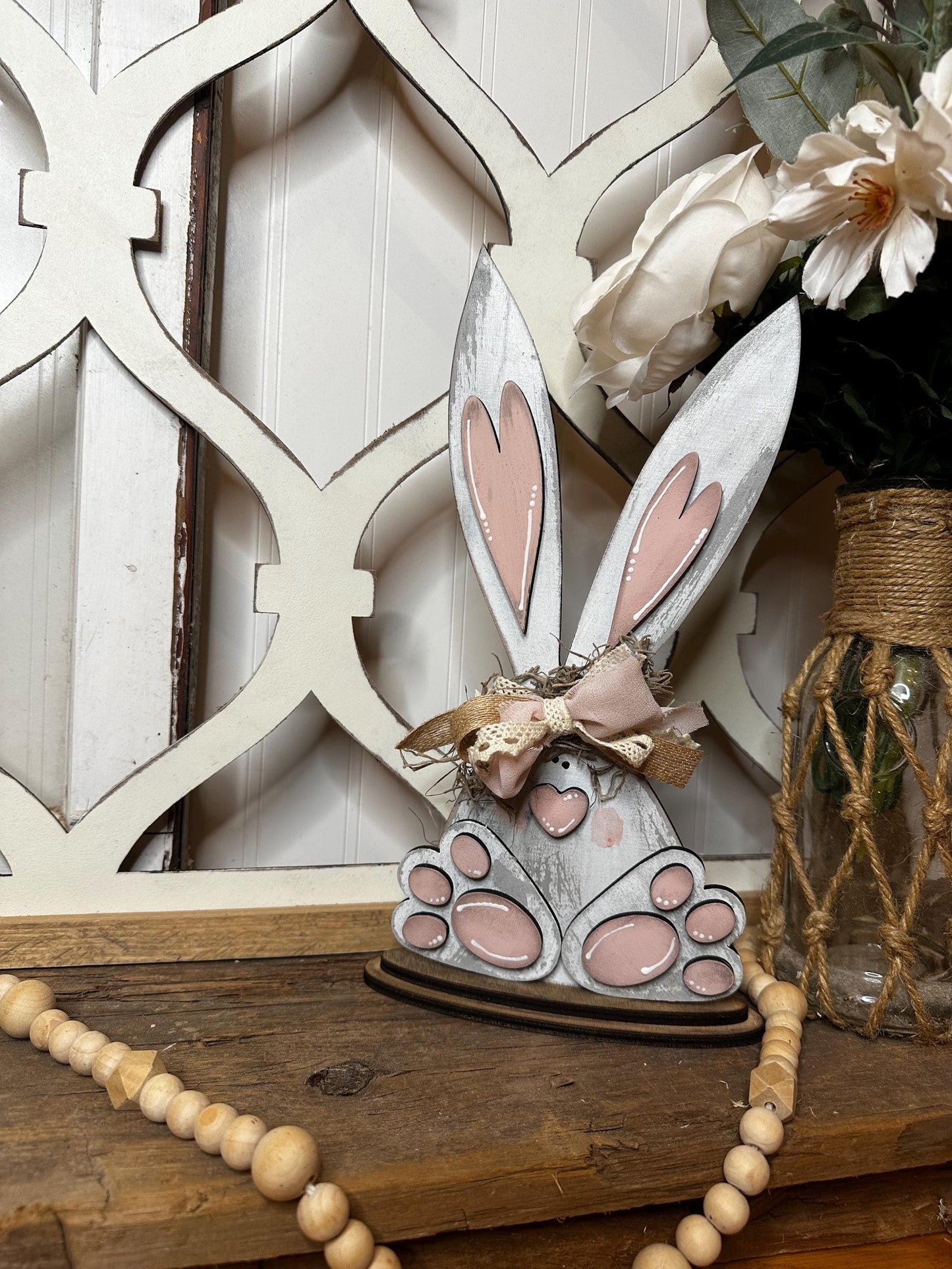 Charming Easter Bunny Tabletop Decor - Cute Primitive Spring Mantle Decoration