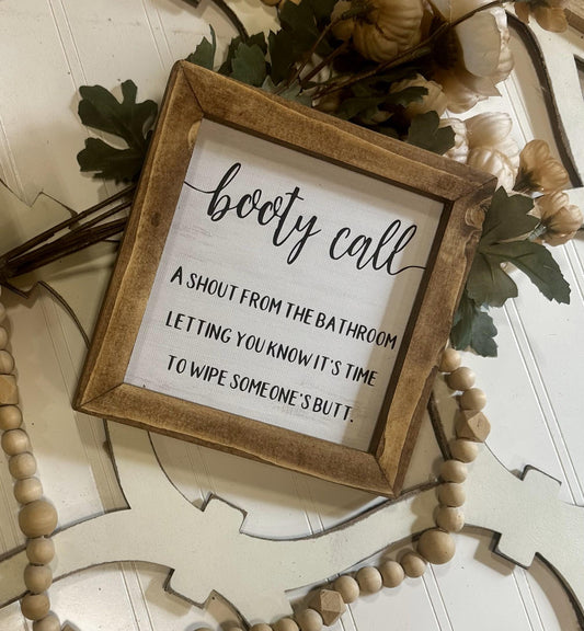 Funny Kids Bathroom Sign Booty Call Framed Farmhouse Canvas Decor for Half Bath