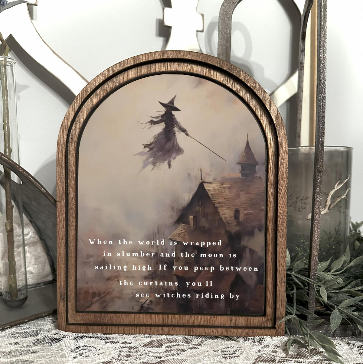 Moody Halloween Witch Canvas Wall Art - Framed witch Print for Spooky Home Decor, Witch Lover Gift