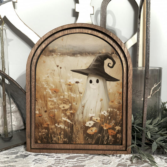 Halloween Mini Ghost Sign, Cute Ghost Witch Farmhouse Decor, Rustic Ghost Sign, Boho Halloween Autumn Accent