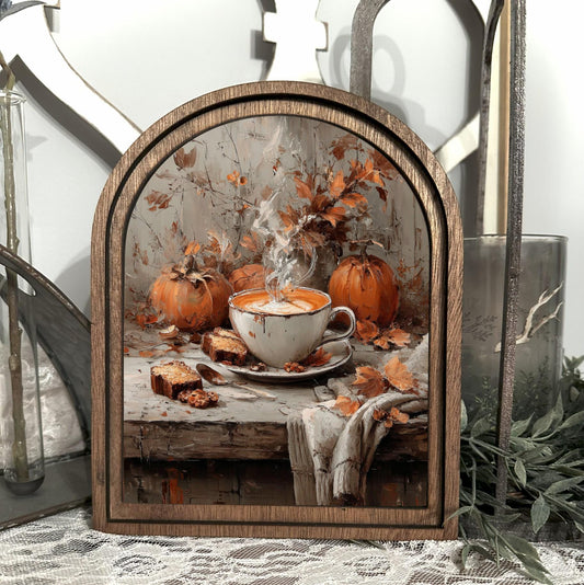 Autumn Sign| Cozy Fall Decor | Harvest and Pumpkin Spice Kitchen Wall Art | Rustic Arched Wooden Sign | Fall Table Centerpiece