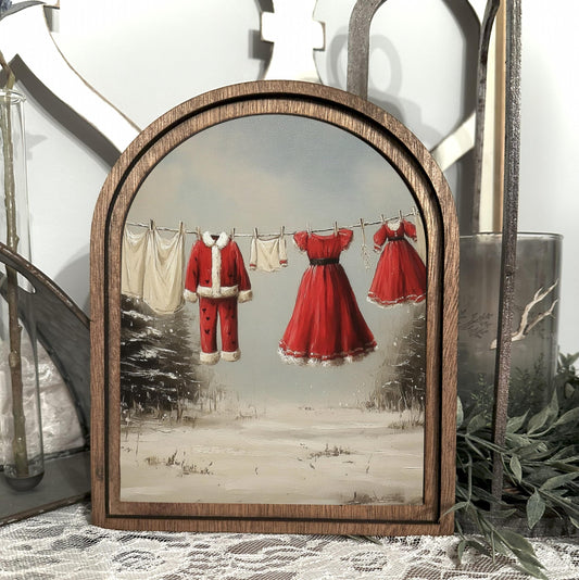 Christmas Arched Framed Sign, Festive Wall Hanging, Winter Scene Decor, Santa Laundry Laundry Room Shelf Sign, Holiday Home Decor