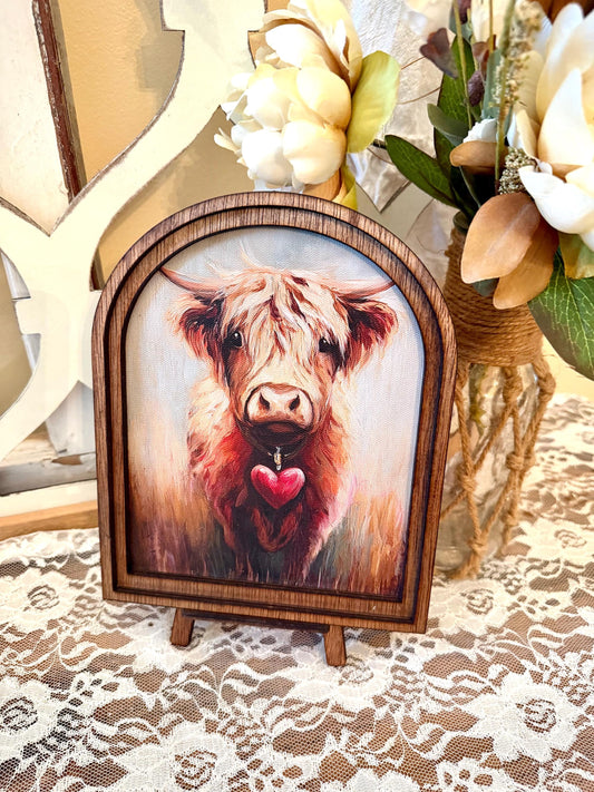 Wood Framed Valentine’s Day Arch Sign – Rustic Farmhouse Decor – Romantic Tabletop Shelf Sign