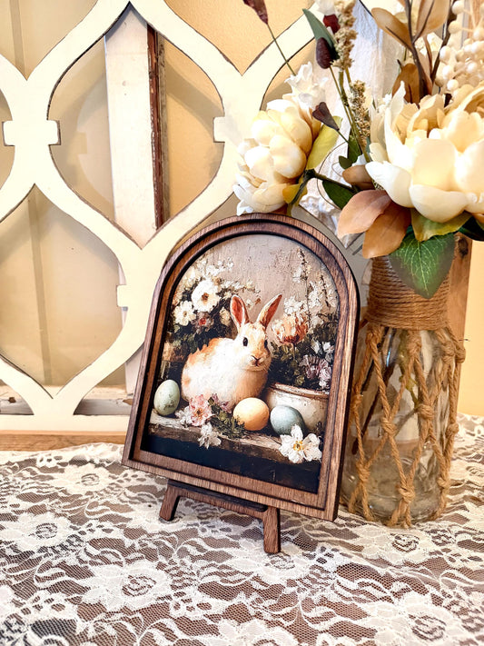 Rustic Bunny wood framed shelf Sign | Farmhouse Spring Decor | Easter Shelf Sitter |
