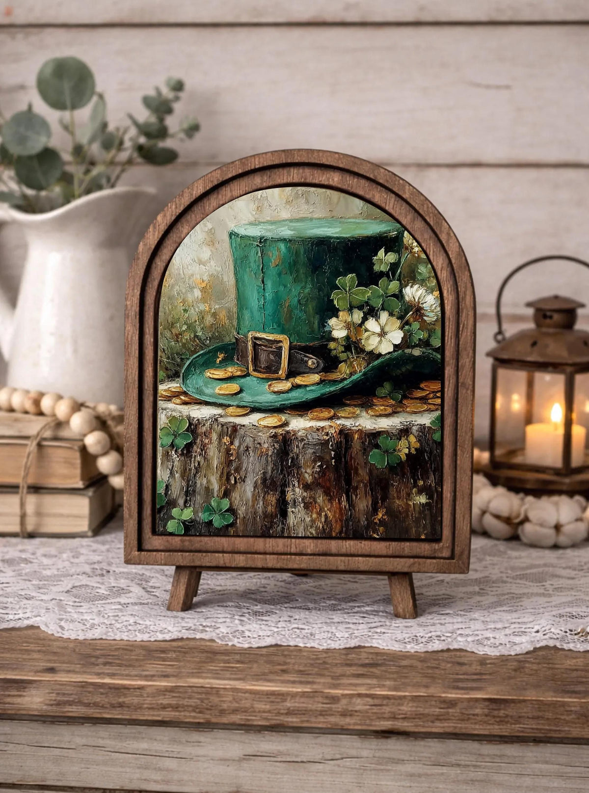Saint Patrick’s Day Arched Sign – St. Patrick’s Day Farmhouse Decor, Celtic Shamrock Wall Art, Table top holiday Art