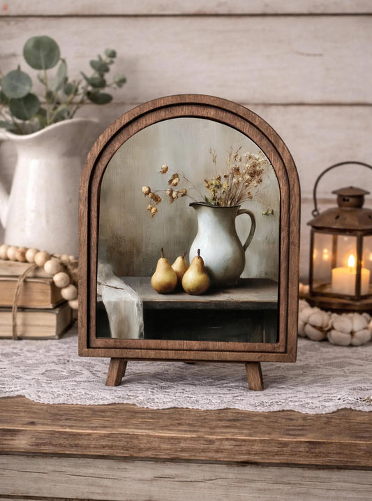 Rustic Farmhouse Kitchen Decor, Wood Framed Canvas Print, Cottagecore Countertop Shelf Accent