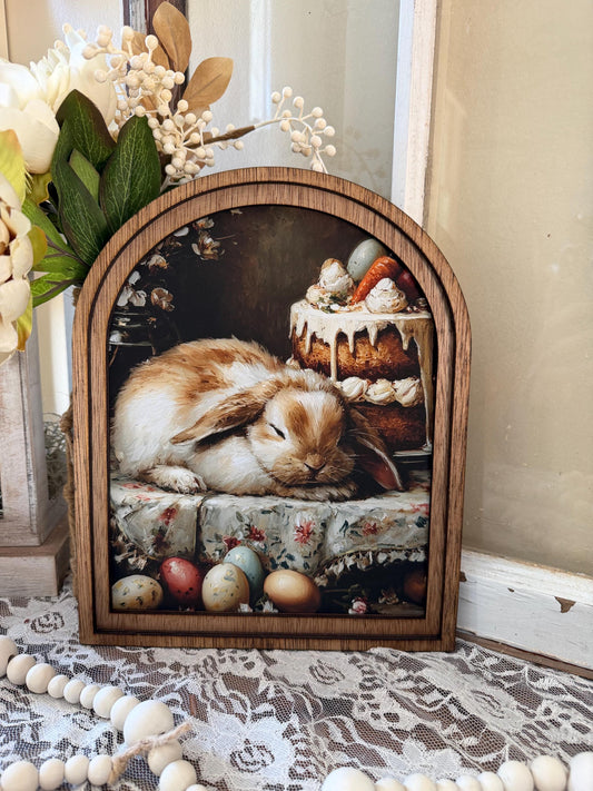 Easter Tabletop arch wood frame decor, Spring Bunny Farmhouse Kitchen Art, Hostess Gift
