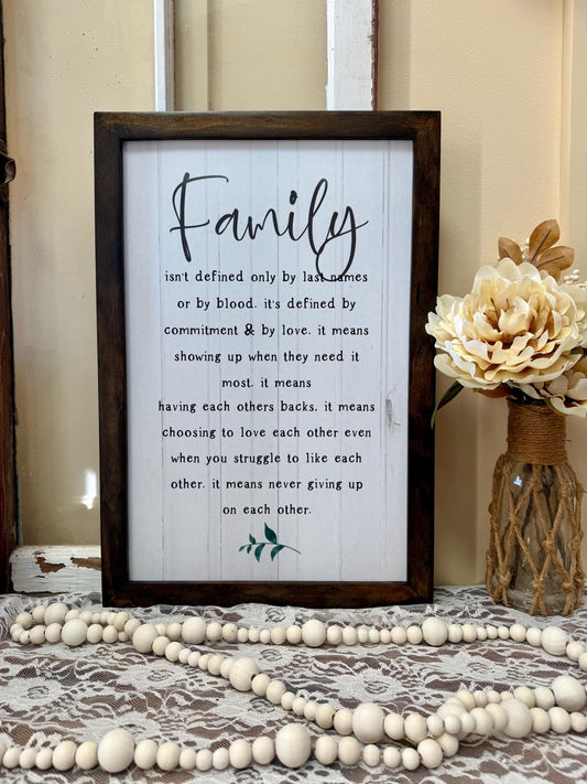 Family isn’t defined by last name or by blood rustic farmhouse sign housewarming gift for family farmhouse inspirational wall art
