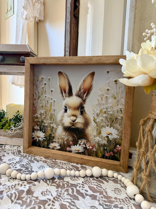 Rustic Bunny Wall Art | Framed Rabbit Print | Cottagecore Bunny Decor | Farmhouse Spring Wall Decor | Woodland Nursery Art | Easter Bunny De