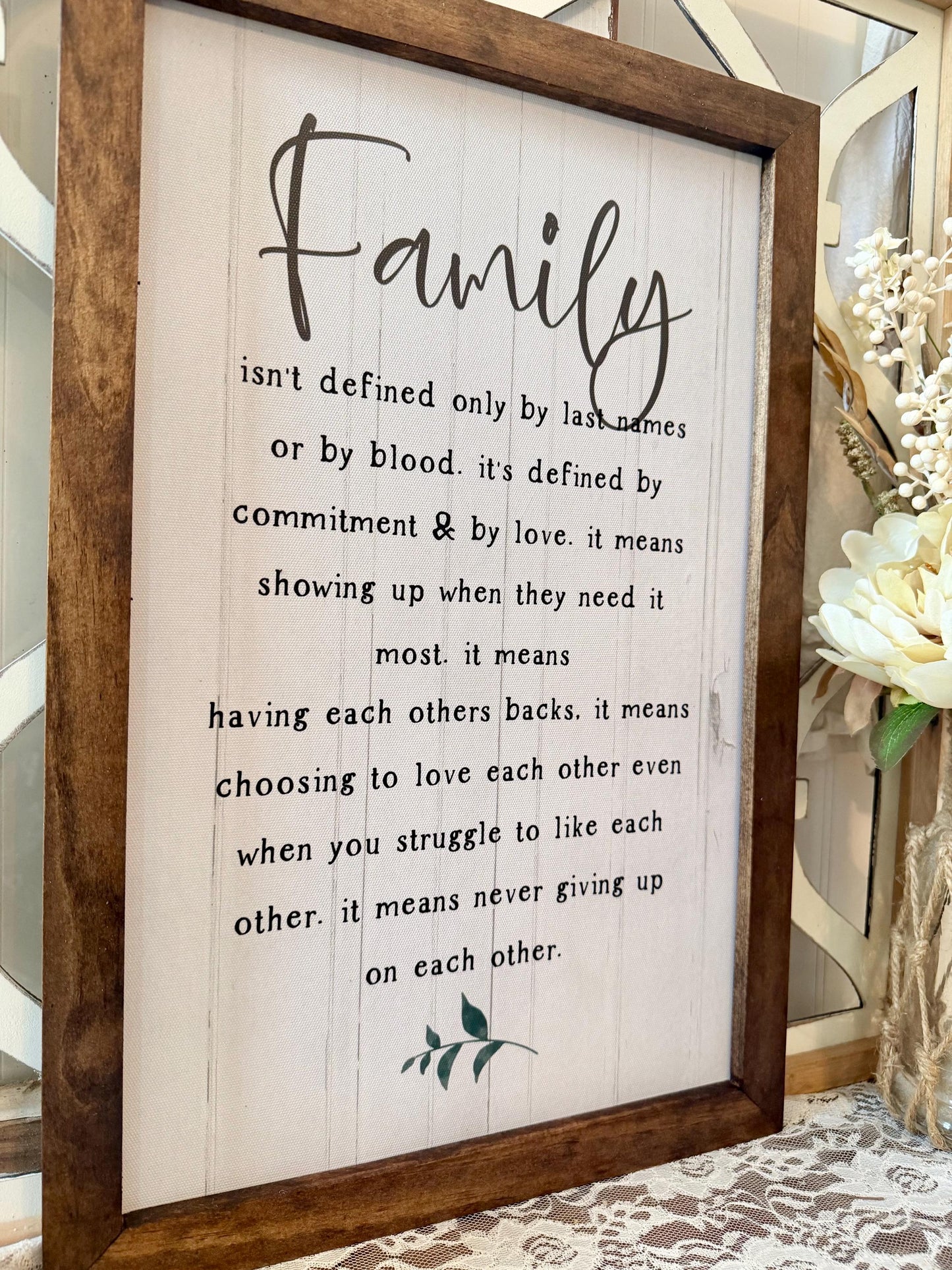 Family isn’t defined by last name or by blood rustic farmhouse sign housewarming gift for family farmhouse inspirational wall art