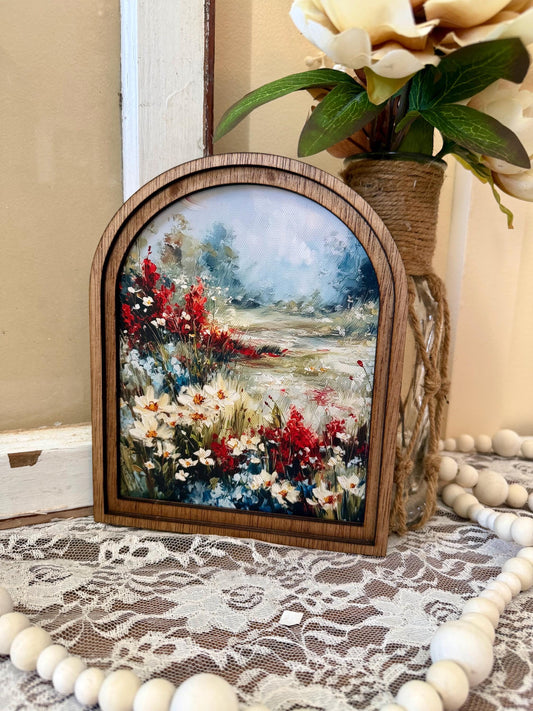 Americana Cottage Home Accent Patriotic Wildflower Arch Frame Decor Rustic Farmhouse Floral Art