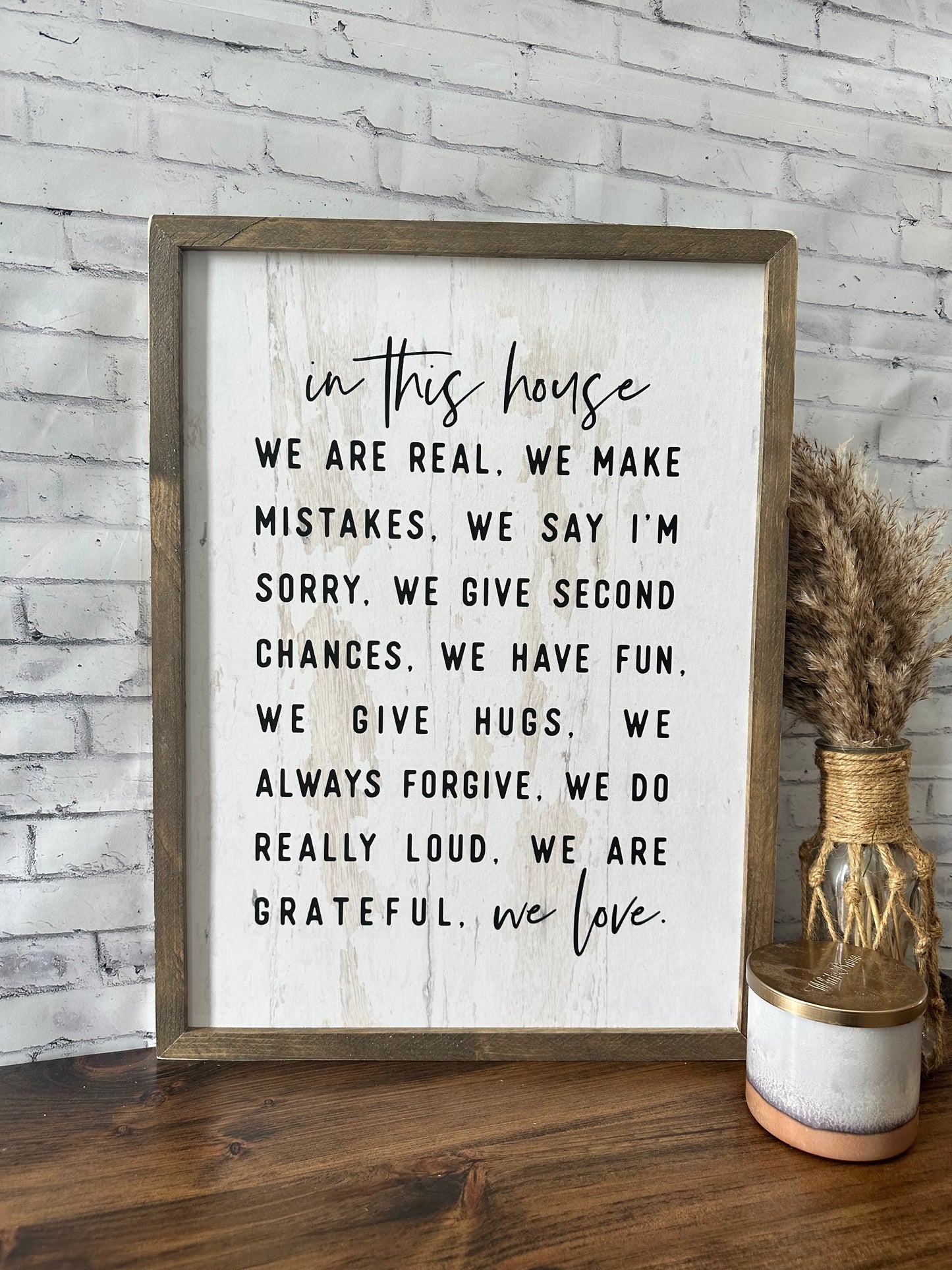 In this house, house rules rustic canvas framed sign