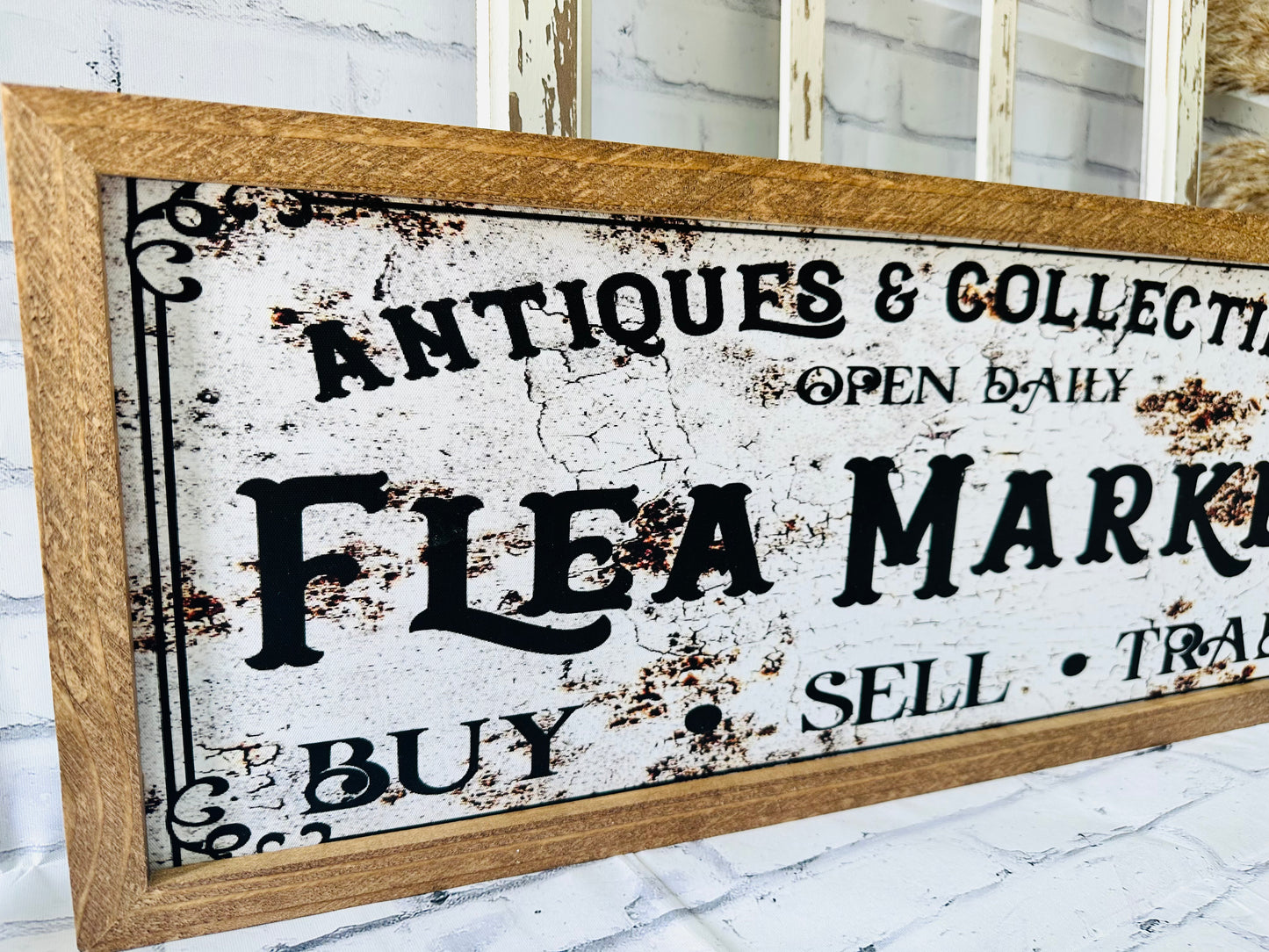 Antiques and collectibles framed farmhouse sign