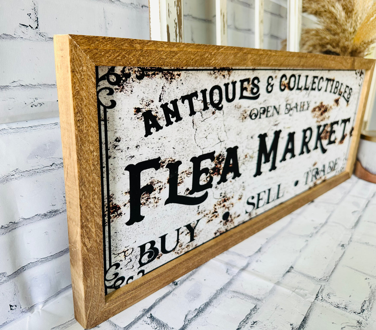 Antiques and collectibles framed farmhouse sign