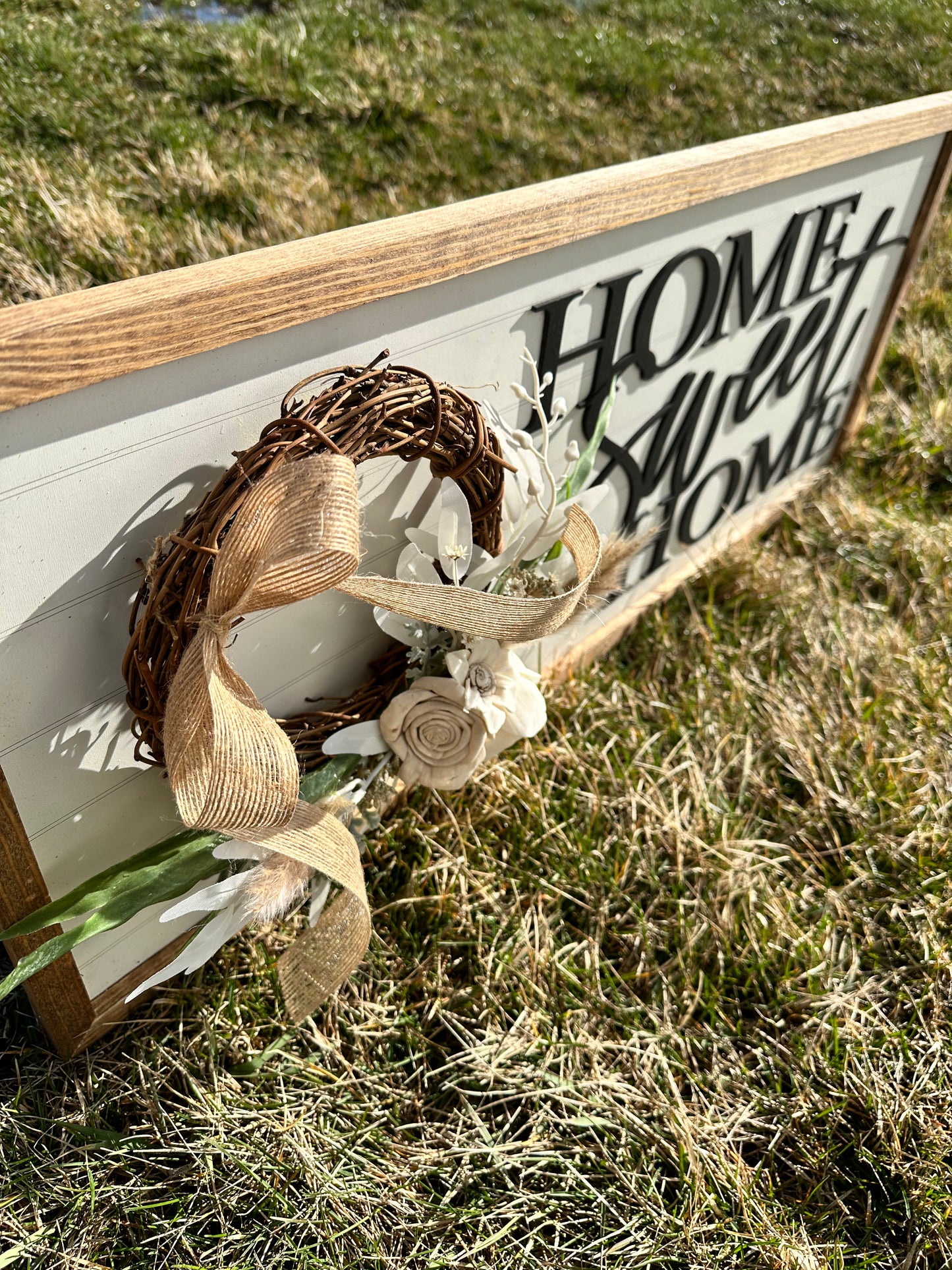 Home sweet home boho wreath sign