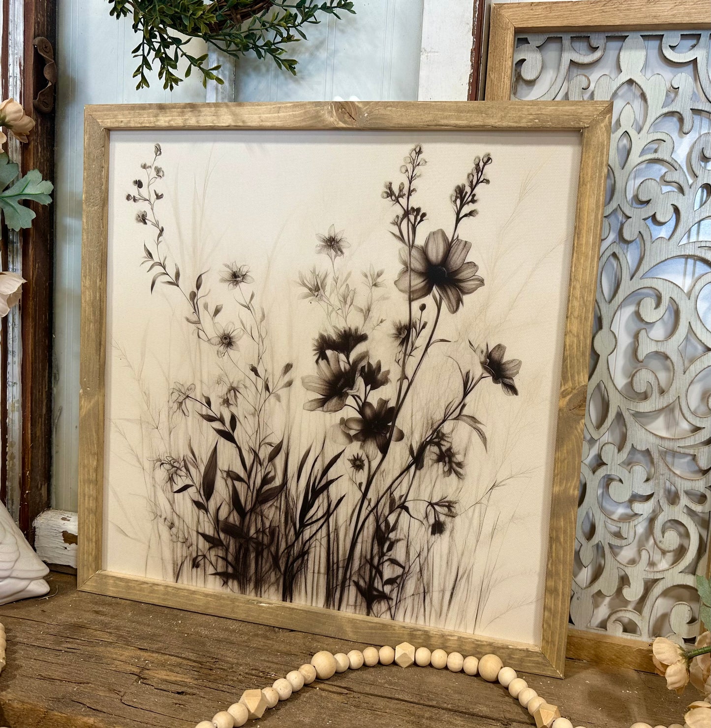 Vintage floral wood framed canvas print #2