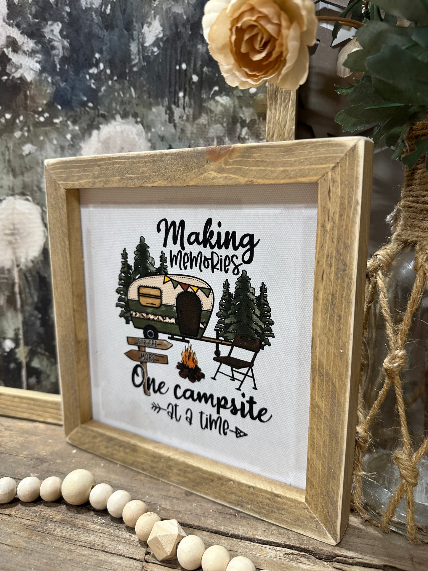 Camping mini canvas framed sign