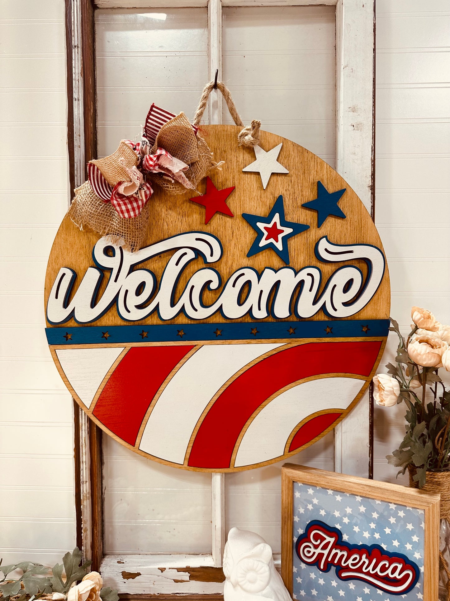 Welcome patriotic door sign