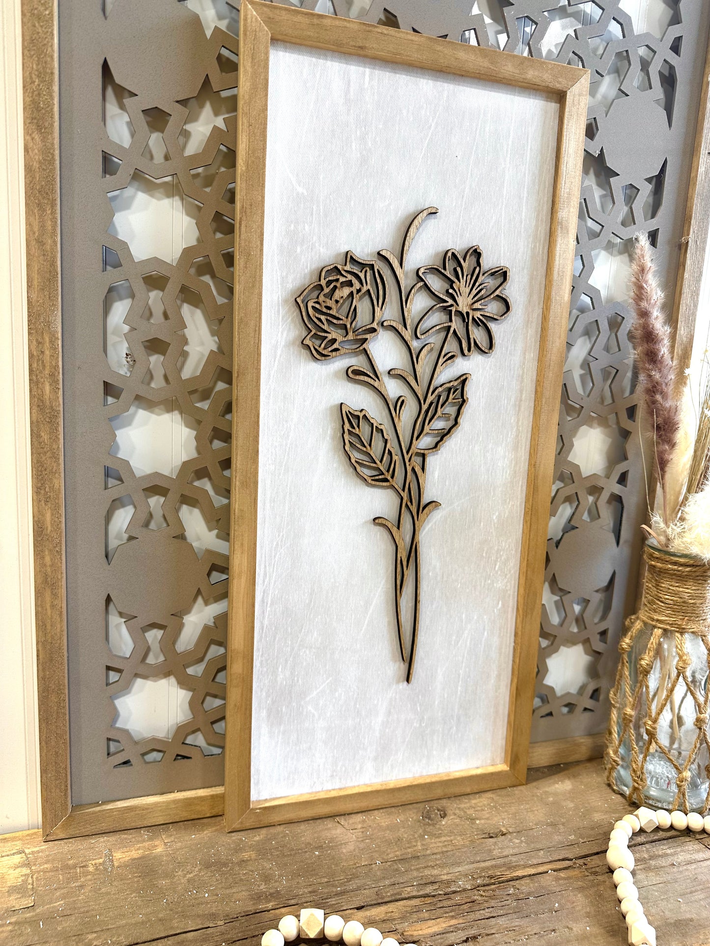 3D wooden floral wall art