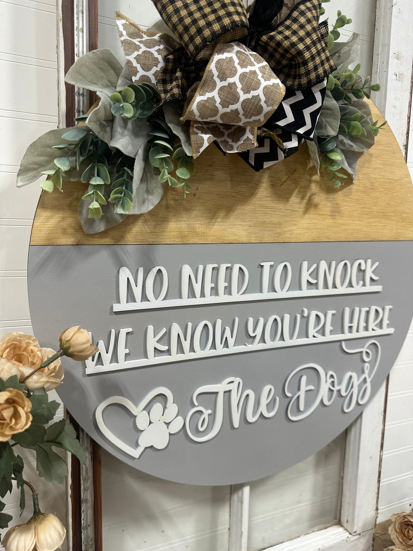 No need to knock wood doggy door wreath