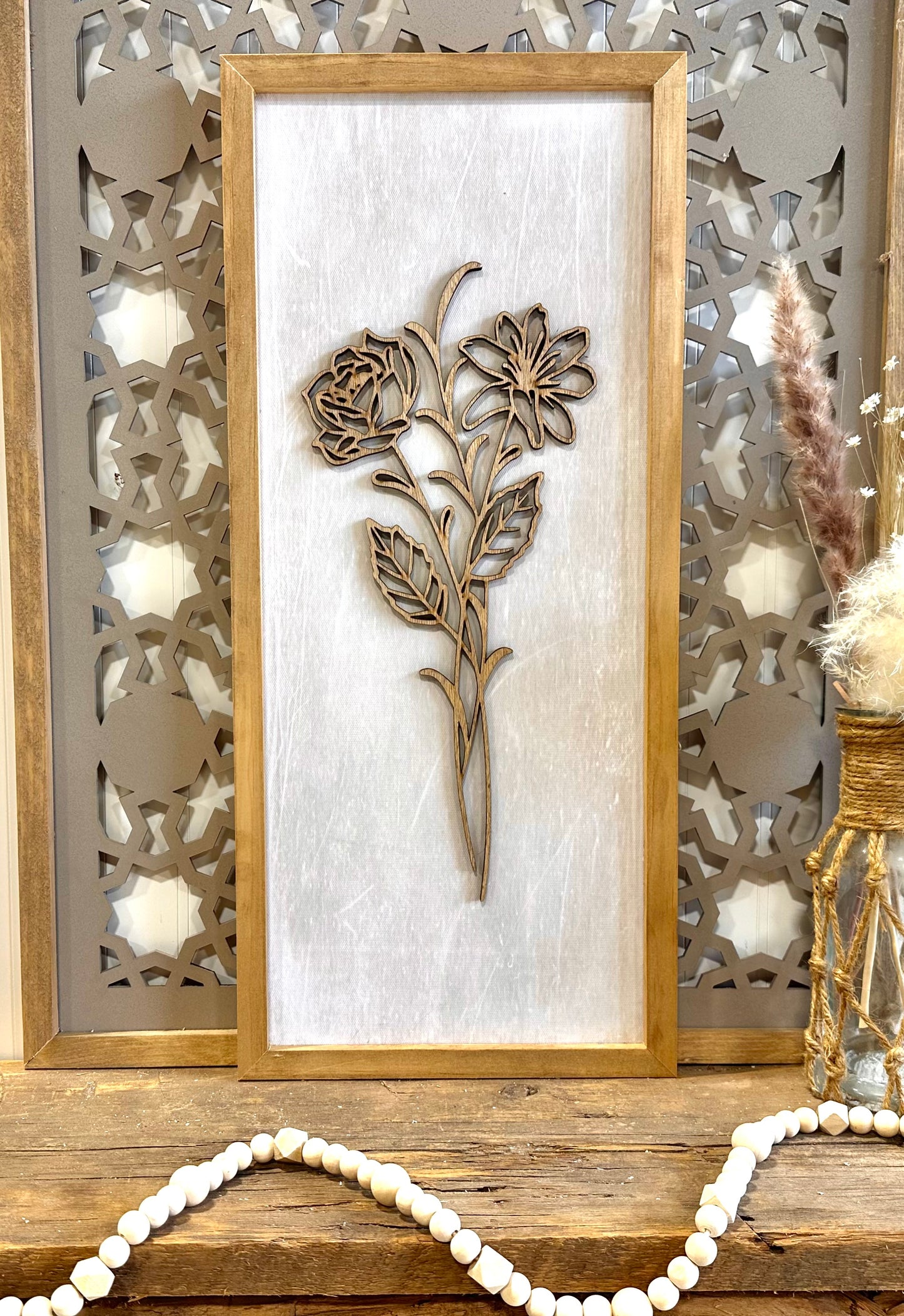 3D wooden floral wall art