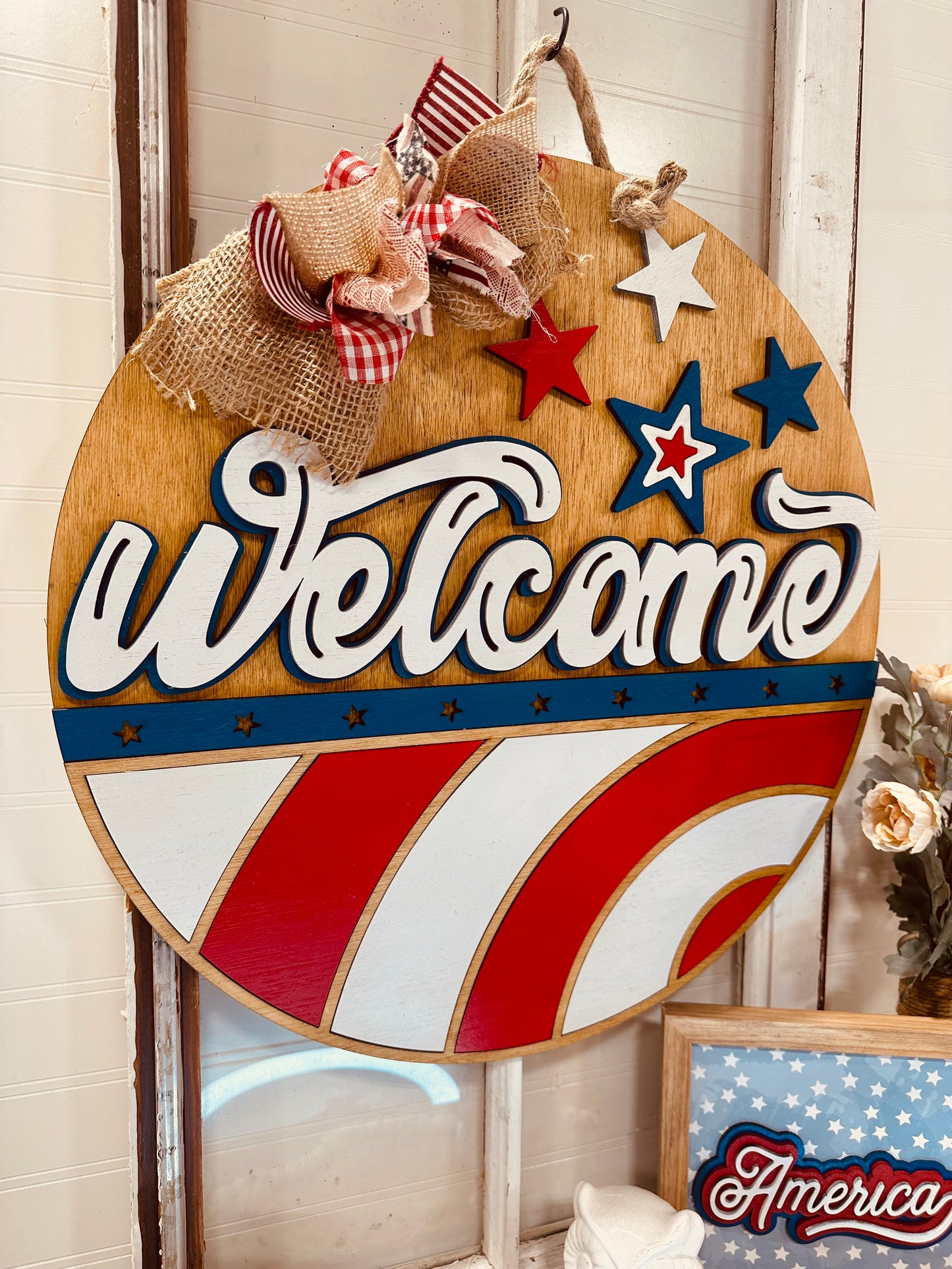 Welcome patriotic door sign