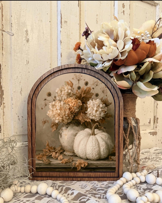 Wooden Arch Framed Autumn Florals Canvas Home Accent