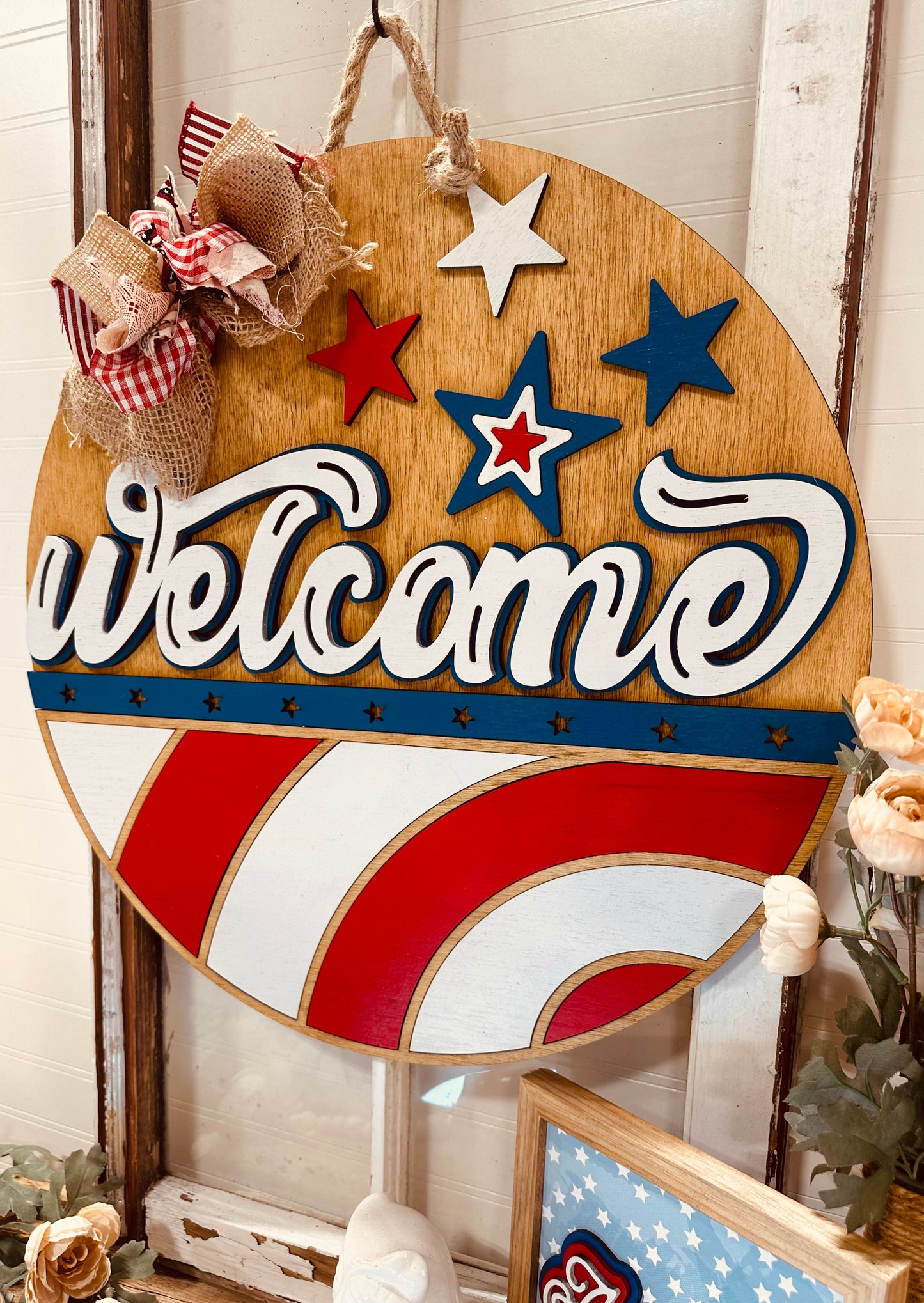 Welcome patriotic door sign