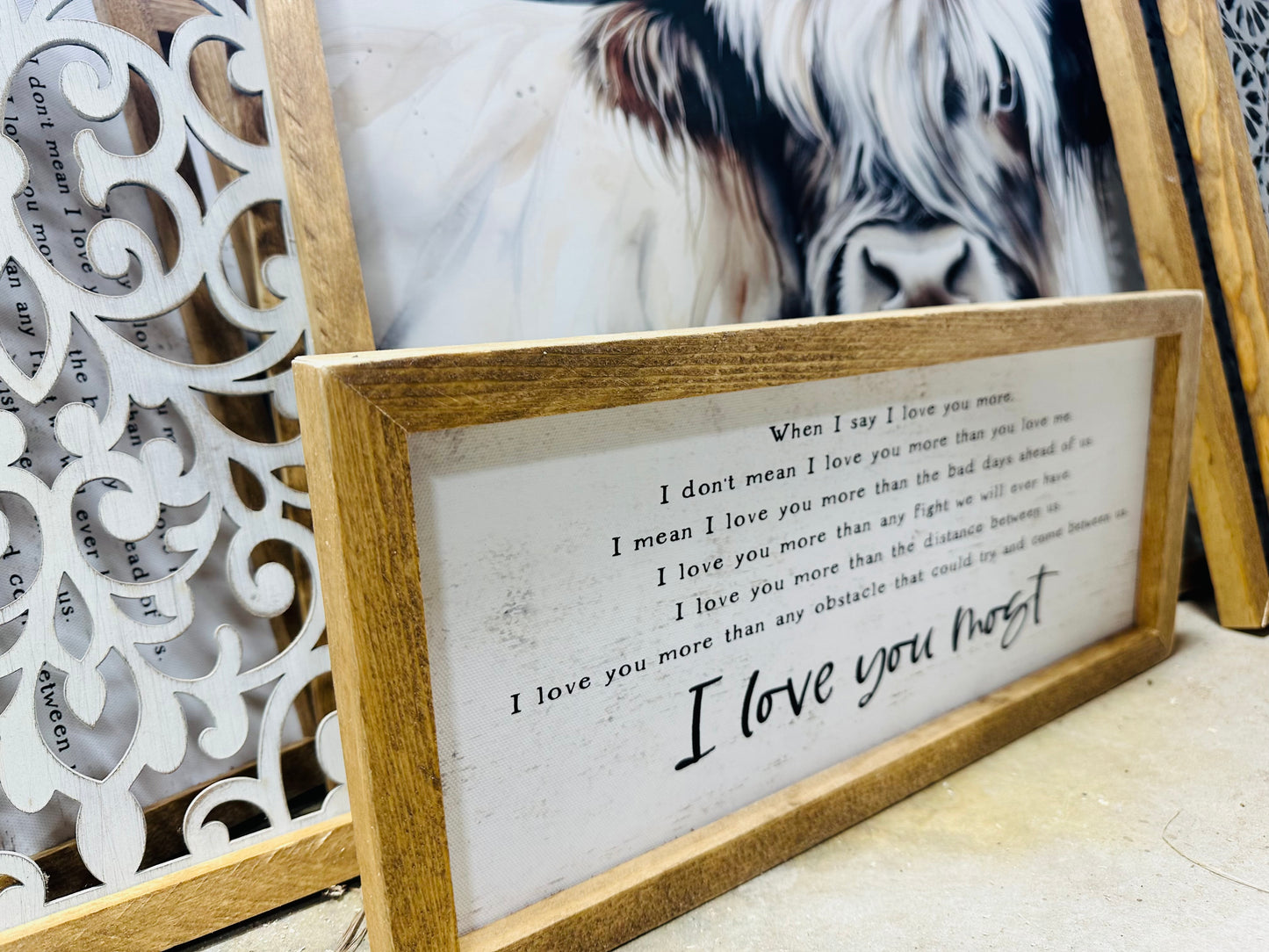 I love you most canvas mini framed sign