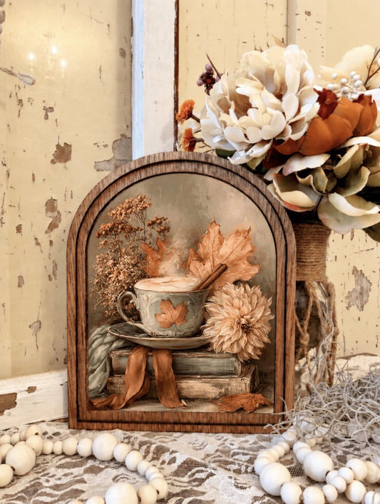 Wooden Arch Framed Halloween Ghost  Coffee Bar Canvas Home Decor Accent
