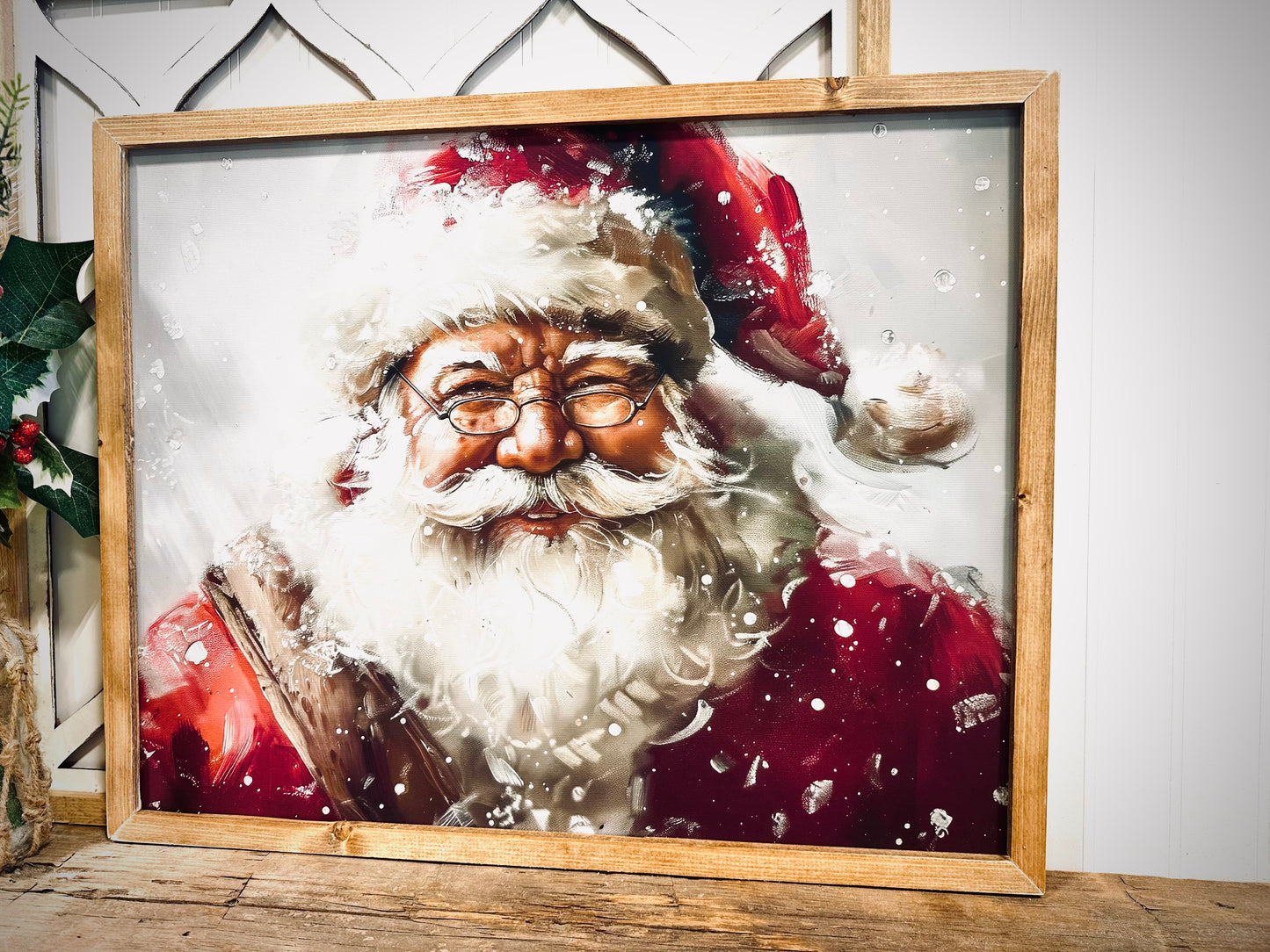 Jolly Santa wood framed canvas print