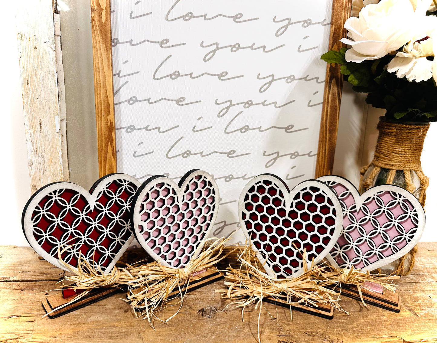 Decorative Wood hearts mantle decor