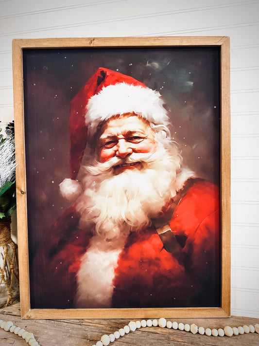 Vintage Jolly Santa wood framed canvas print