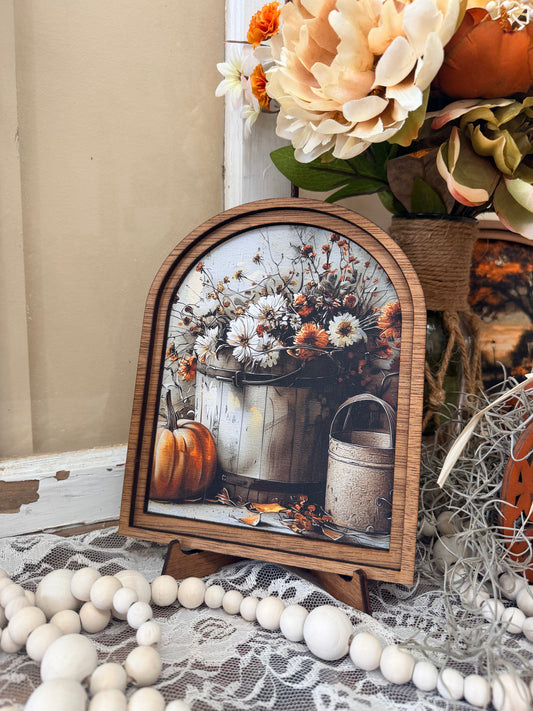 Wooden Arch Autumn Floral Pumpkin Canvas Home Accent