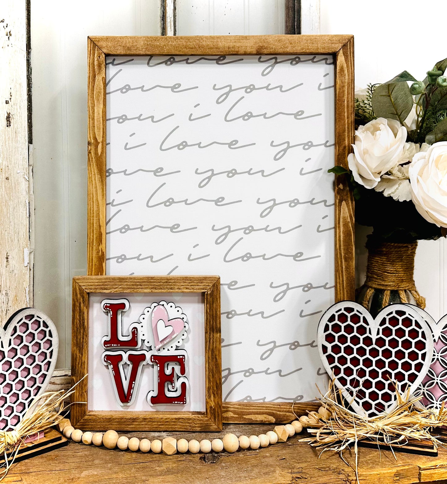 I love you Valentines Day inspired wood framed Canvas print