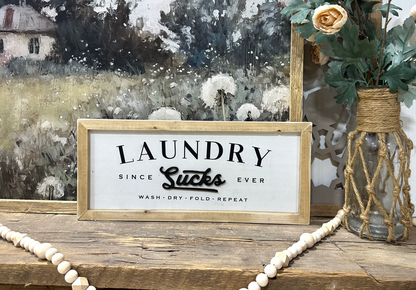 Laundry sucks mini framed canvas sign