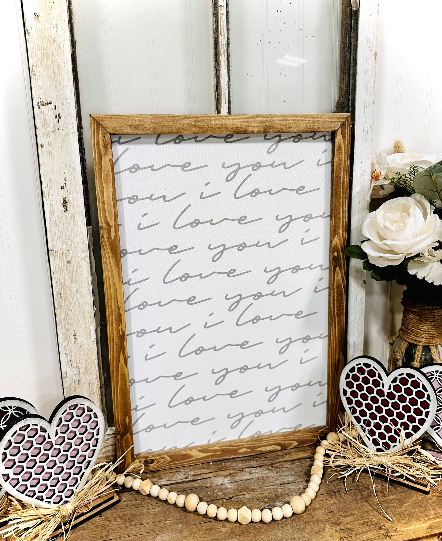 I love you Valentines Day inspired wood framed Canvas print