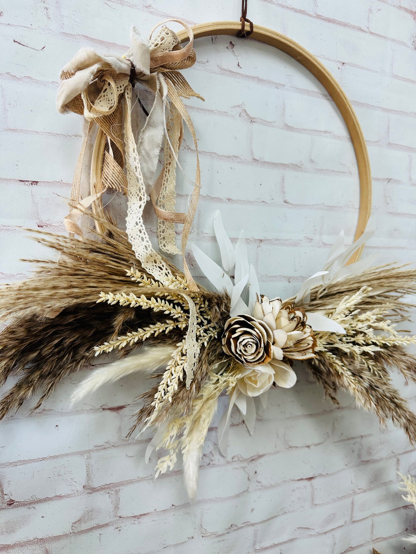 Boho wooden hoop wreath