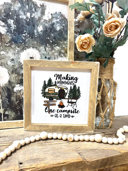 Camping mini canvas framed sign