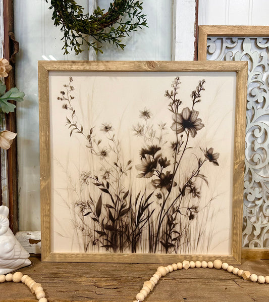 Vintage floral wood framed canvas print #2