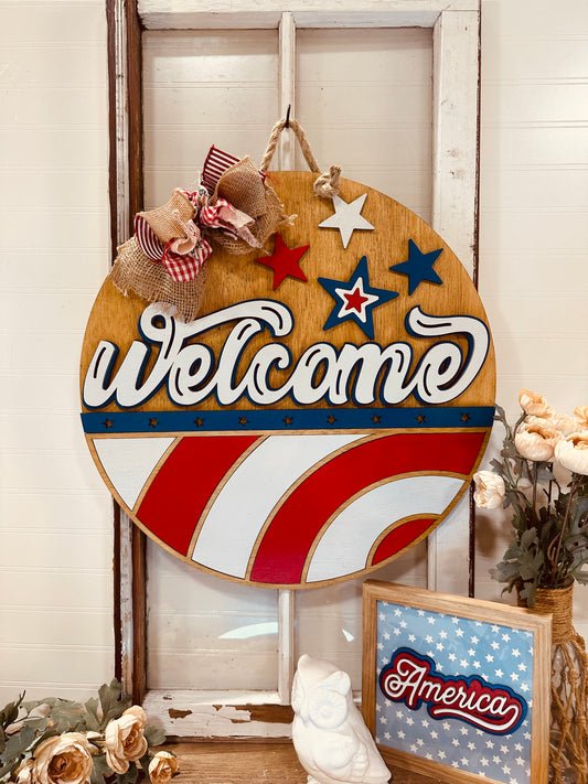 Welcome patriotic door sign