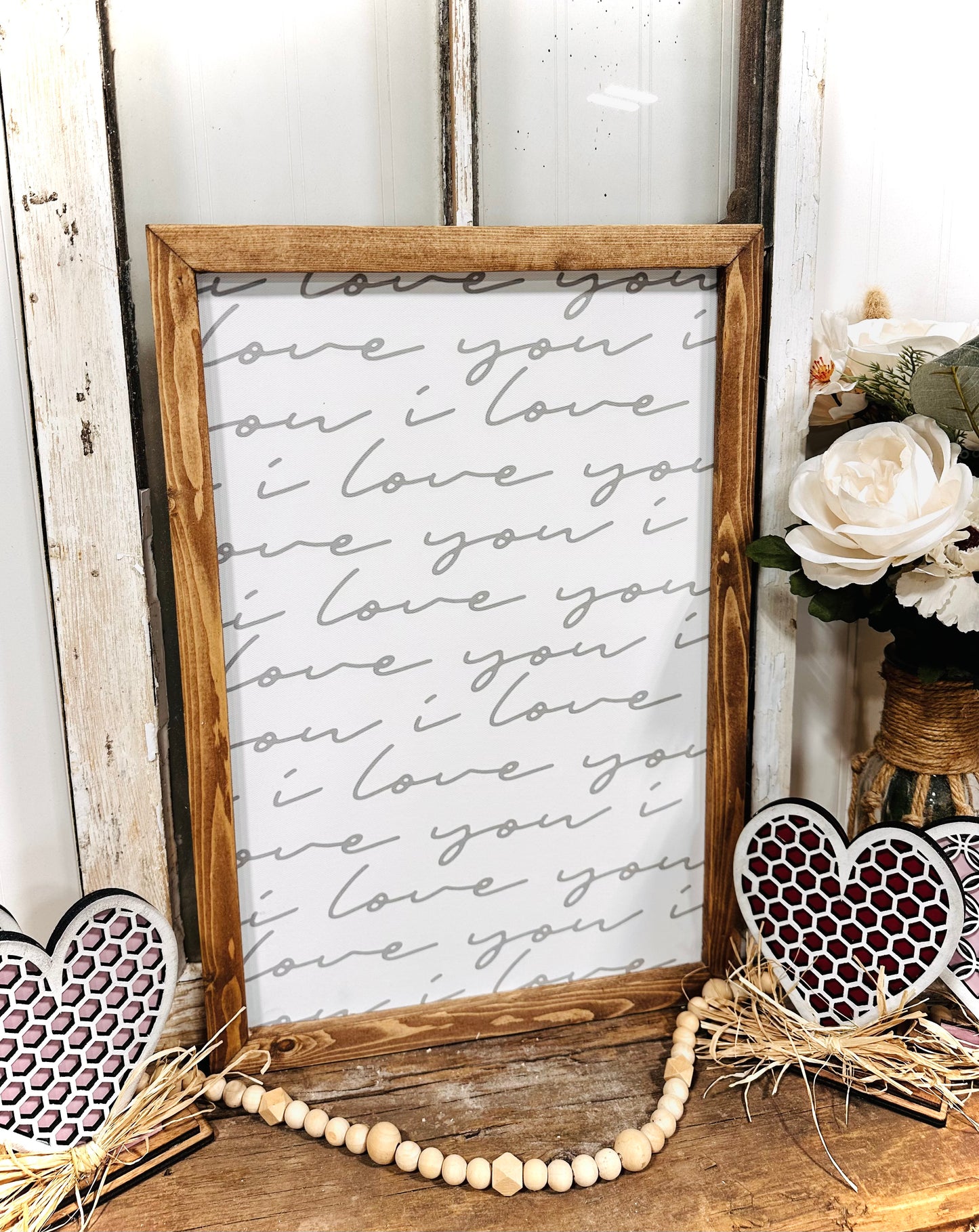 I love you Valentines Day inspired wood framed Canvas print